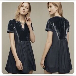 NWOT Anthropologie Maeve Ingrid Green Velour Mini Baby Doll Dres